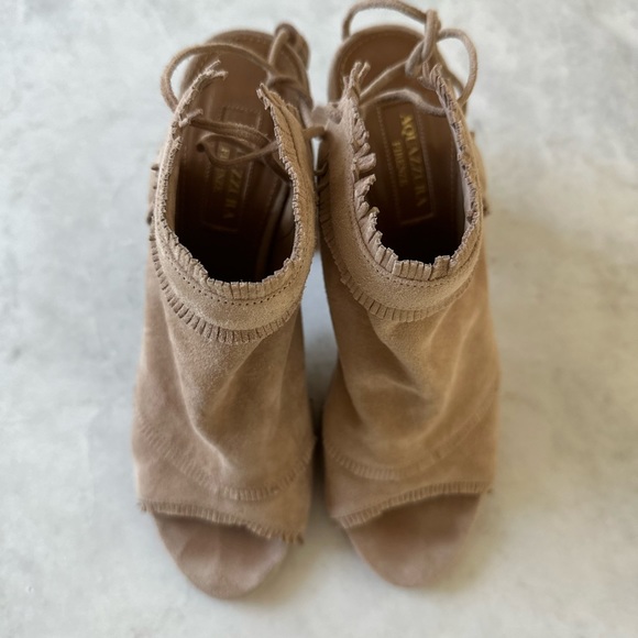 Luxury Suede Camel Color Open Toe Aquazzura Heels size 7 - Picture 4 of 9